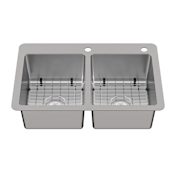 Kingston Brass Calgary 33" Drop In Double Basin Stainless Steel Kitchen Sink with Basket Strainer Brushed Stainless Steel