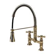 Kingston Brass Heritage 1.8 GPM Widespread Bridge Pull Down Kitchen Faucet Antique Brass