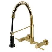 Kingston Brass Concord 1.8 GPM Widespread Bridge Pull Down Kitchen Faucet - Includes Escutcheon Brushed Brass