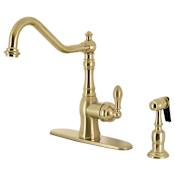 Kingston Brass American Classic 1.8 GPM Single Hole Kitchen Faucet - Includes Escutcheon and Side Spray Brushed Brass