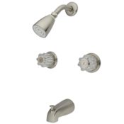 Kingston Brass Tub and Shower Trim with Single Function Shower Head, Acrylic Knob Handles Brushed Nickel