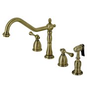 Kingston Brass Heritage 1.8 GPM Widespread Kitchen Faucet - Includes Side Spray Antique Brass