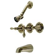 Kingston Brass American Classic Tub and Shower Trim Package with 1.8 GPM Single Function Shower Head Antique Brass
