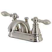 Kingston Brass American Classic 1.2 GPM Deck Mounted Centerset Bathroom Faucet with Pop-Up Drain Assembly Brushed Nickel