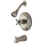 Kingston Brass Millennium Wall Mounted Roman Tub Faucet Trim with Metal Cross Handle Brushed Nickel