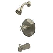 Kingston Brass English Vintage Tub and Shower Trim with Single Function Shower Head and Metal Cross Handle Brushed Nickel