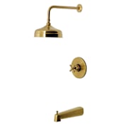 Kingston Brass Metropolitan Tub and Shower Trim Package with 1.8 GPM Single Function Shower Head and Pressure Balanced Valve Brushed Brass
