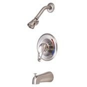 Kingston Brass Chatham Tub and Shower Trim with Single Function Shower Head, Metal Lever Handle and Valve Brushed Nickel
