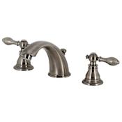 Kingston Brass American Classic 1.2 GPM Deck Mounted Widespread Bathroom Faucet with Pop-Up Drain Assembly Brushed Black Stainless Steel