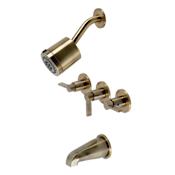 Kingston Brass NuvoFusion Tub and Shower Trim Package with 1.8 GPM Multi Function Shower Head Antique Brass