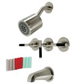 Kingston Brass Kaiser Tub and Shower Trim Package with 3 Handles and 1.8 GPM Multi Function Shower Head Brushed Nickel