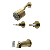 Kingston Brass Synchronous Tub and Shower Trim Package with 1.8 GPM Single Function Shower Head and Antique Brass