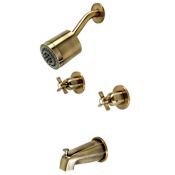 Kingston Brass Millennium Tub and Shower Trim Package with 1.8 GPM Multi Function Shower Head Antique Brass