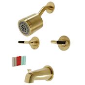 Kingston Brass Kaiser Tub and Shower Trim Package with 2 Handles and 1.8 GPM Multi Function Shower Head Brushed Brass