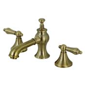 Kingston Brass Vintage 1.2 GPM Widespread Bathroom Faucet with Pop-Up Drain Assembly Antique Brass