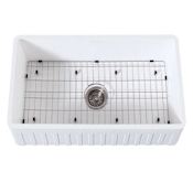 Kingston Brass Arcticstone 30" Farmhouse Single Basin Stainless Steel and Stone Composite Kitchen Sink with Basin Rack and Basket Strainer Matte White / Brushed Stainless Steel