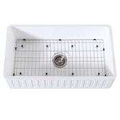 Kingston Brass Arcticstone 33" Farmhouse Single Basin Stone Composite Kitchen Sink with Basin Rack and Basket Strainer Matte White / Brushed