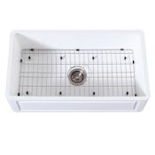 Kingston Brass Arcticstone 36" Farmhouse Single Basin Stone Composite Kitchen Sink with Basin Rack and Basket Strainer Matte White / Brushed