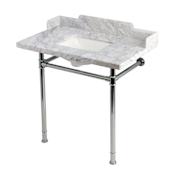 Kingston Brass Wesselman 36" Rectangular Marble and Stainless Steel Console Bathroom Sink Set with Overflow and 3 Faucet Holes at 8" Centers Carrara White / Polished Chrome