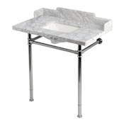 Kingston Brass Wesselman 36" Rectangular Marble and Stainless Steel Console Bathroom Sink Set with Overflow and 3 Faucet Holes at 8" Centers Carrara White / Polished Chrome