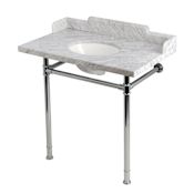 Kingston Brass Wesselman 36" Rectangular Marble and Stainless Steel Console Bathroom Sink Set with Overflow and 3 Faucet Holes at 8" Centers Carrara White / Polished Chrome