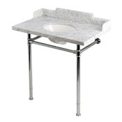 Kingston Brass Wesselman 36" Rectangular Marble and Stainless Steel Console Bathroom Sink Set with Overflow and 3 Faucet Holes at 8" Centers Carrara White / Polished Chrome