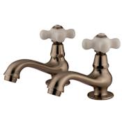 Kingston Brass Heritage 1.2 GPM Basin Tap Faucet with Porcelain Cross Handles Brushed Nickel