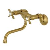 Kingston Brass Essex 1.2 GPM Wall Mounted Bridge, Widespread Bathroom Faucet Brushed Brass