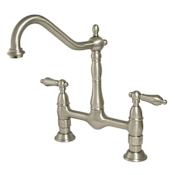 Kingston Brass Heritage 1.8 GPM Widespread Bridge Kitchen Faucet - Includes Escutcheon Brushed Nickel
