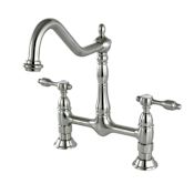 Kingston Brass Tudor 1.8 GPM Widespread Bridge Kitchen Faucet - Includes Escutcheon Brushed Nickel
