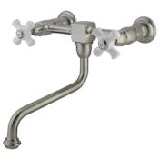 Kingston Brass Heritage 1.2 GPM Wall Mounted Bridge, Widespread Bathroom Faucet Brushed Nickel