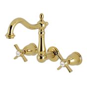 Kingston Brass Millennium 1.2 GPM Wall Mounted Widespread Bathroom Faucet with Dual Cross Handles Polished Brass