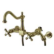 Kingston Brass Heritage 1.8 GPM Widespread Bridge Kitchen Faucet - Includes Escutcheon and Side Spray Antique Brass