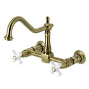 Kingston Brass Heritage 1.8 GPM Widespread Bridge Kitchen Faucet - Includes Escutcheon Antique Brass