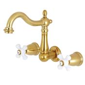 Kingston Brass Heritage 1.2 GPM Wall Mounted Widespread Bathroom Faucet Brushed Brass