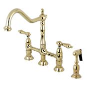 Kingston Brass Heritage 1.8 GPM Widespread Bridge Kitchen Faucet - Includes Escutcheon and Side Spray Polished Brass