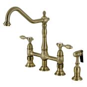 Kingston Brass Tudor 1.8 GPM Bridge Kitchen Faucet - Includes Side Spray Antique Brass