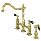 Kingston Brass Duchess 1.8 GPM Widespread Bridge Kitchen Faucet - Includes Escutcheon and Side Spray Brushed Brass