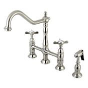 Kingston Brass Essex 1.8 GPM Widespread Bridge Kitchen Faucet - Includes Escutcheon and Side Spray Brushed Nickel