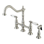 Kingston Brass Wilshire 1.8 GPM Widespread Bridge Kitchen Faucet - Includes Escutcheon and Side Spray Brushed Nickel
