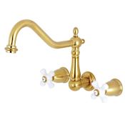 Kingston Brass Heritage 1.8 GPM Widespread Kitchen Faucet Brushed Brass