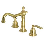 Kingston Brass Whitaker 1.2 GPM Deck Mounted Widespread Bathroom Faucet with Pop-Up Drain Assembly Brushed Brass
