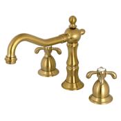 Kingston Brass French Country 1.2 GPM Widespread Bathroom Faucet with Pop-Up Drain Assembly Brushed Brass