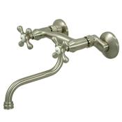 Kingston Brass Kingston 1.2 GPM Wall Mounted Bridge, Widespread Bathroom Faucet Brushed Nickel