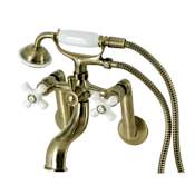 Kingston Brass Kingston Wall Mounted 9-7/8" Tub Filler with Built-In Diverter - Includes Hand Shower Antique Brass