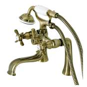 Kingston Brass Essex Deck Mounted Clawfoot Tub Filler with Built-In Diverter – Includes Hand Shower Antique Brass
