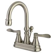 Kingston Brass NuFrench 1.2 GPM Centerset Bathroom Faucet with Pop-Up Drain Assembly Brushed Nickel