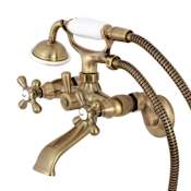 Kingston Brass Kingston Wall Mounted Clawfoot Tub Filler with Built-In Diverter - Includes Hand Shower Antique Brass