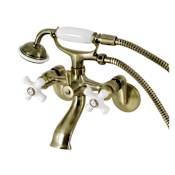 Kingston Brass Kingston Wall Mounted 7-3/16" Tub Filler with Built-In Diverter - Includes Hand Shower Antique Brass