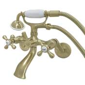 Kingston Brass Vintage Wall Mounted Clawfoot Tub Filler with Built-In Diverter - Includes Hand Shower Brushed Brass